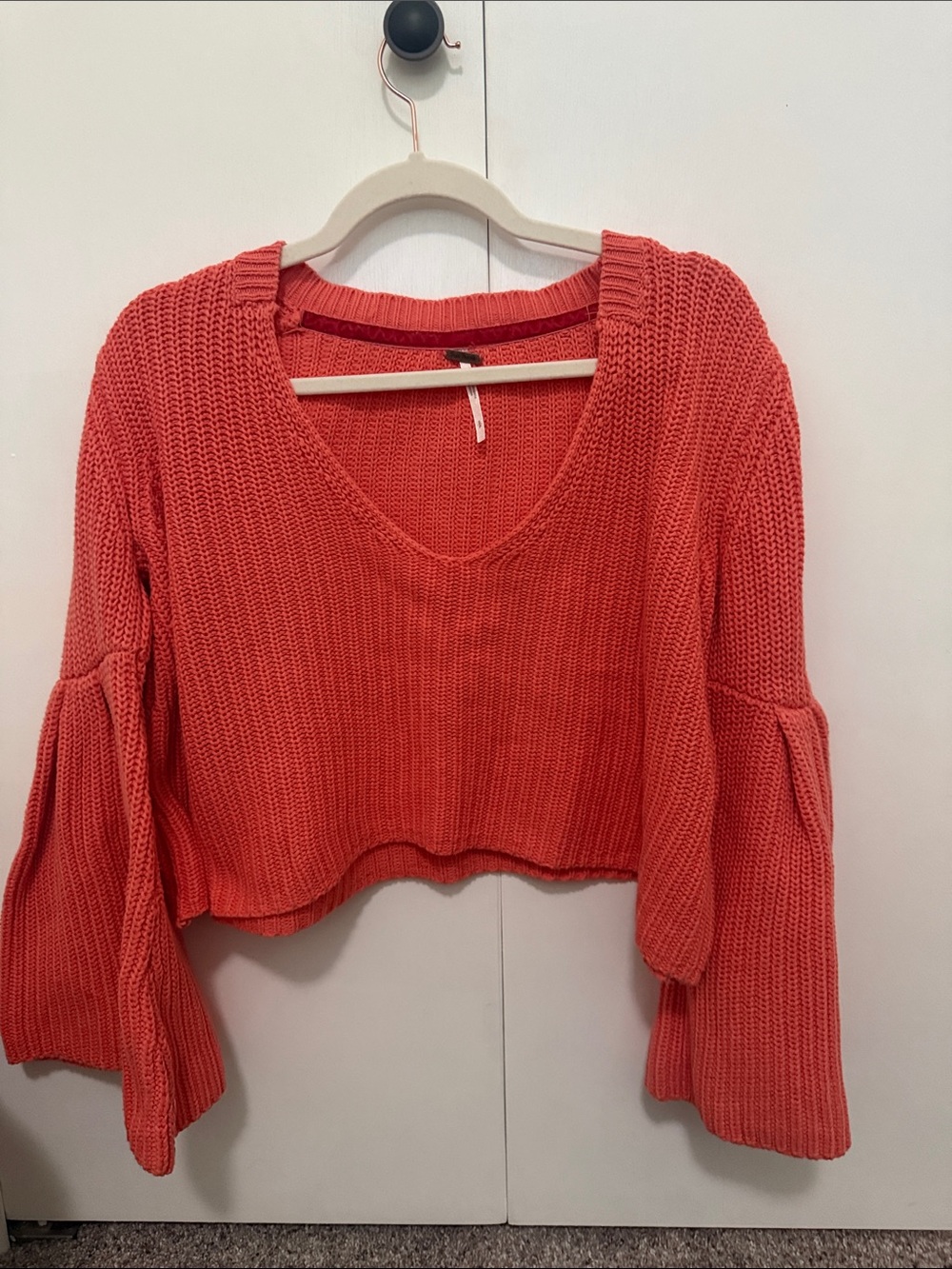 Free People Damsel Sweater Chunky Knit and Cropped, Coral Color, Size Small